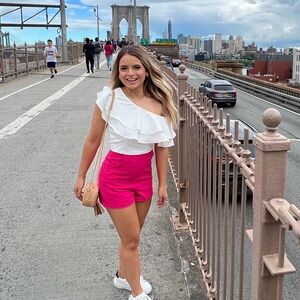 Endless Rose Asymmetrical white flounce top